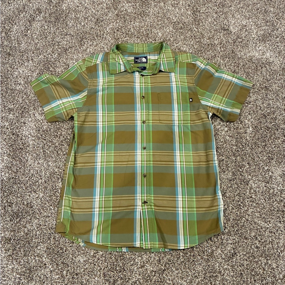 The North Face Men’s Green and Blue Plaid Short Sleeve Button Down Shirt Size M